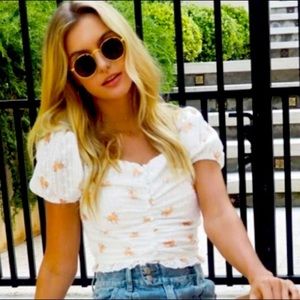 Cropped Floral Puff Sleeve Top NWOT!